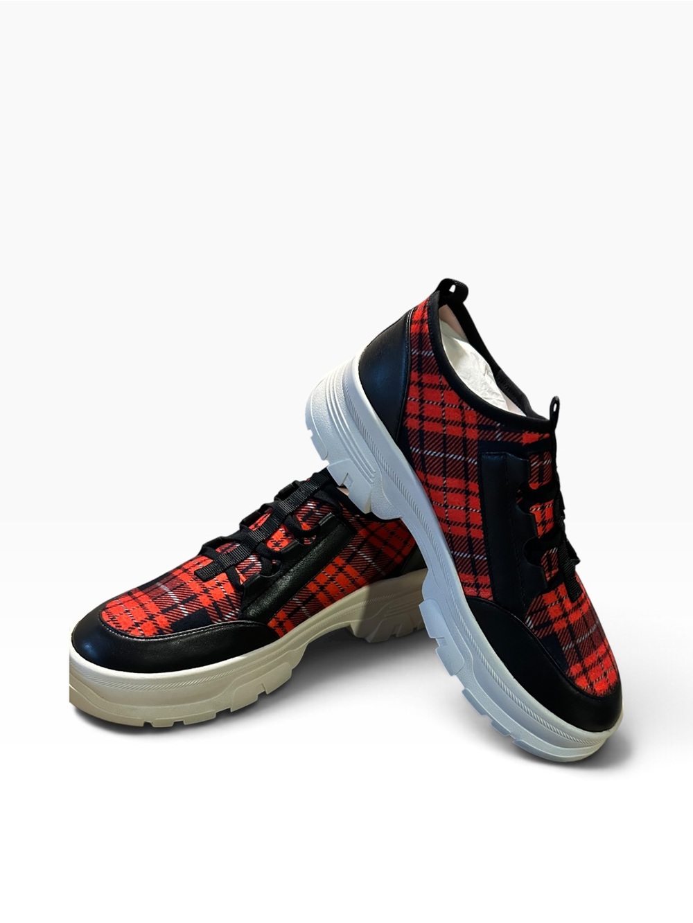 Linea Paolo Rowen Red Plaid Chunky Platform Sneakers Size 8M NIB